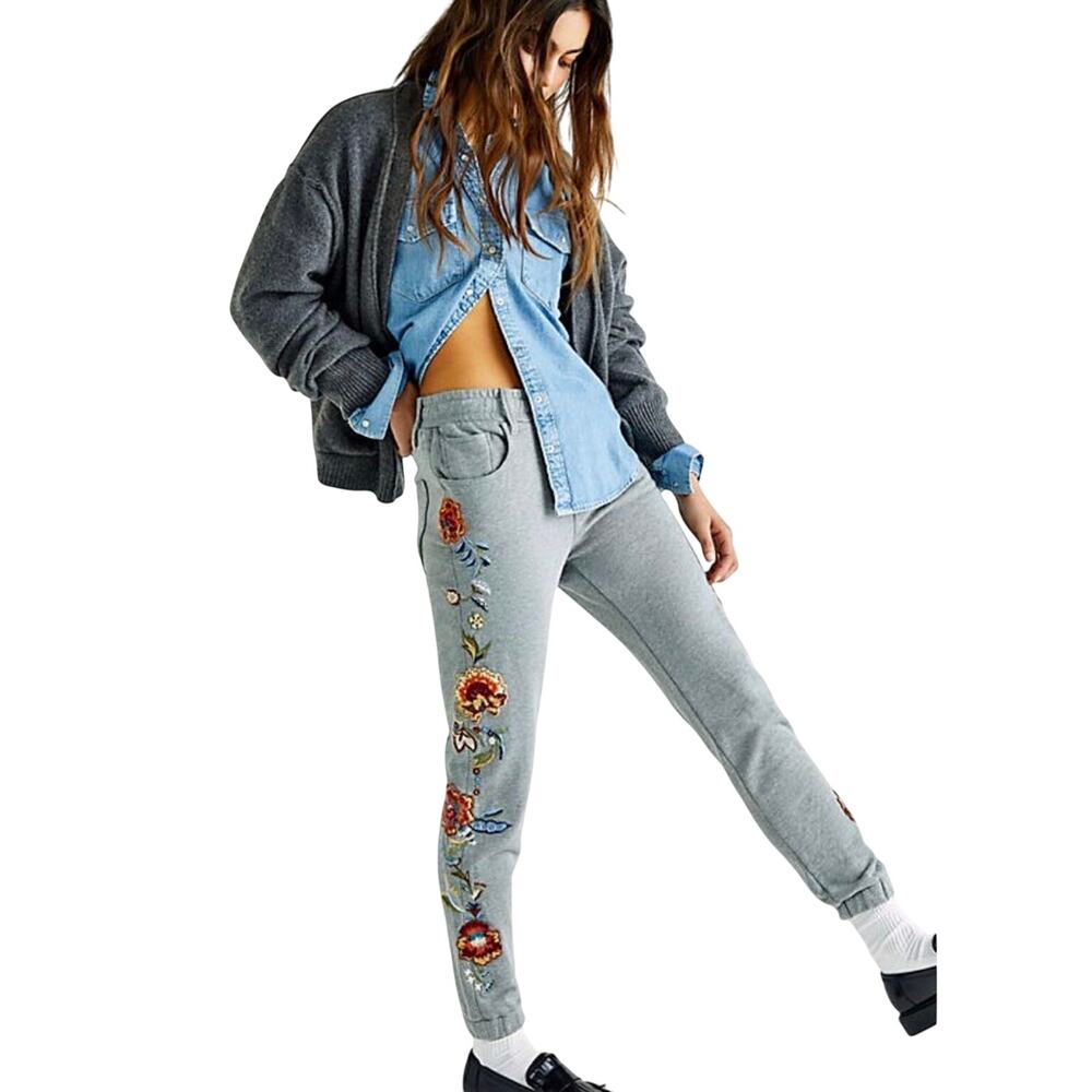 DRIFTWOOD Women’s Boho Gray Embroidered Serendipity Jogger Pants